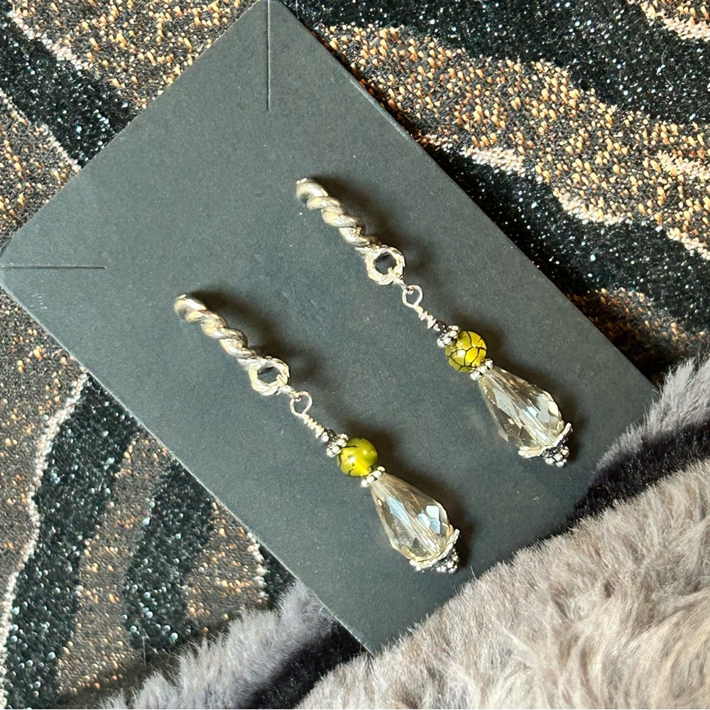 Handcrafted raindrop faceted rutilated quartz dragon vein hematite earrings